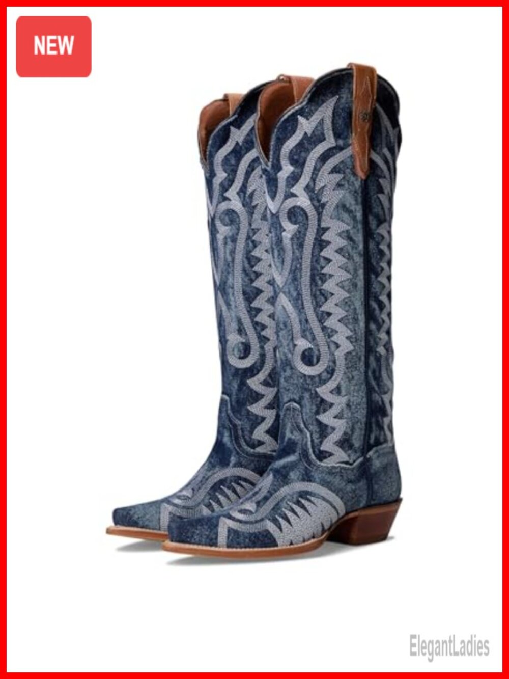 Dan Post Denim Leather Snip Toe Mid Calf Western Boots 1-2" Heel